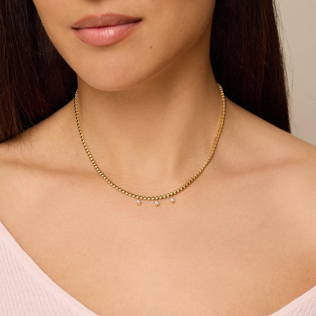 Bezel Tennis Necklace With 3 Medium Illusion Set Diamonds