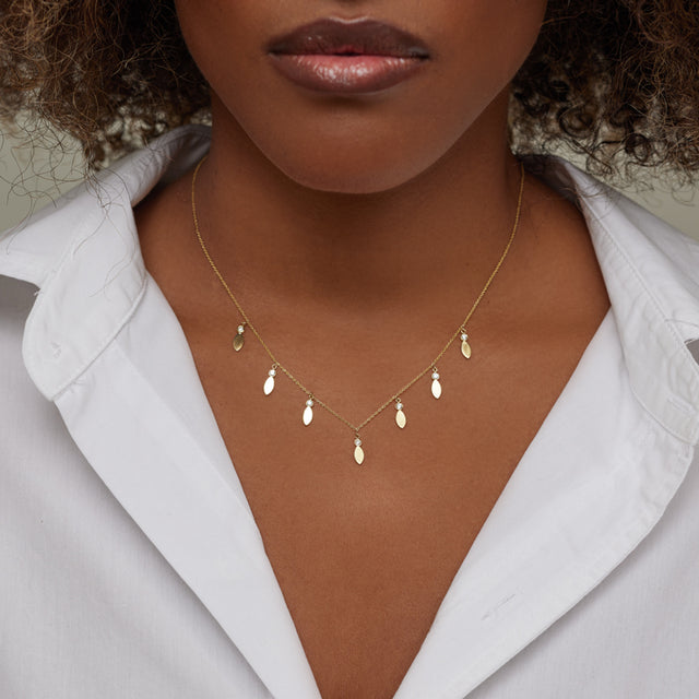 7 Mini Diamond Bezel and Marquise Dangle Necklace