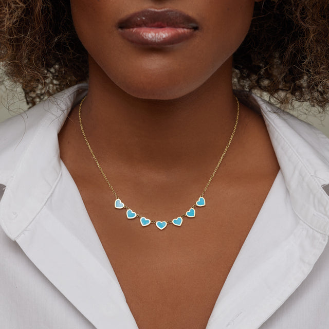 7 Extra Small Turquoise Heart Necklace