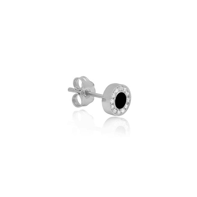 White Gold Onyx Inlay Circle Studs with Diamonds