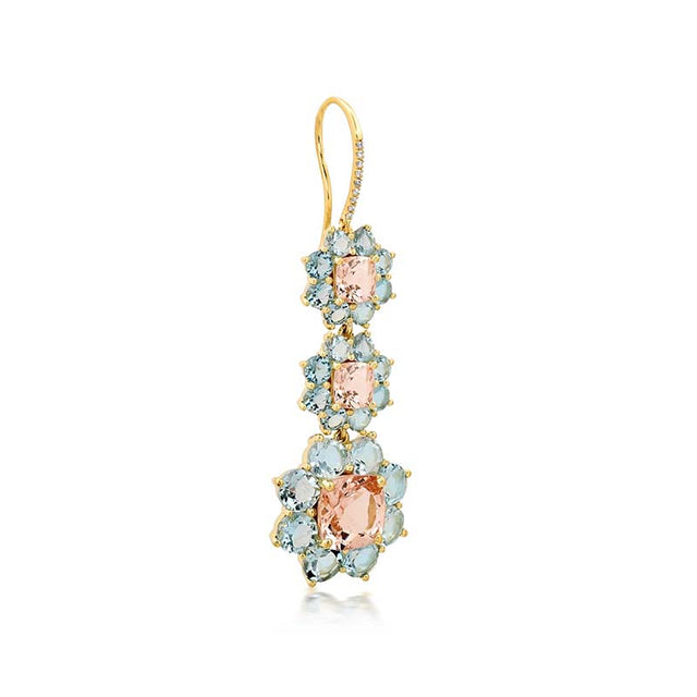 Graduated Statement Aquamarine and Morganite Flower Earrings