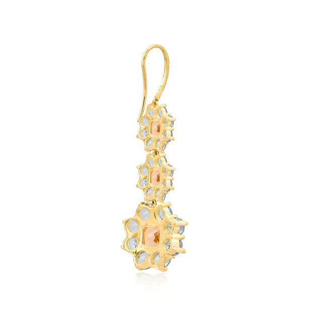 Graduated Statement Aquamarine and Morganite Flower Earrings