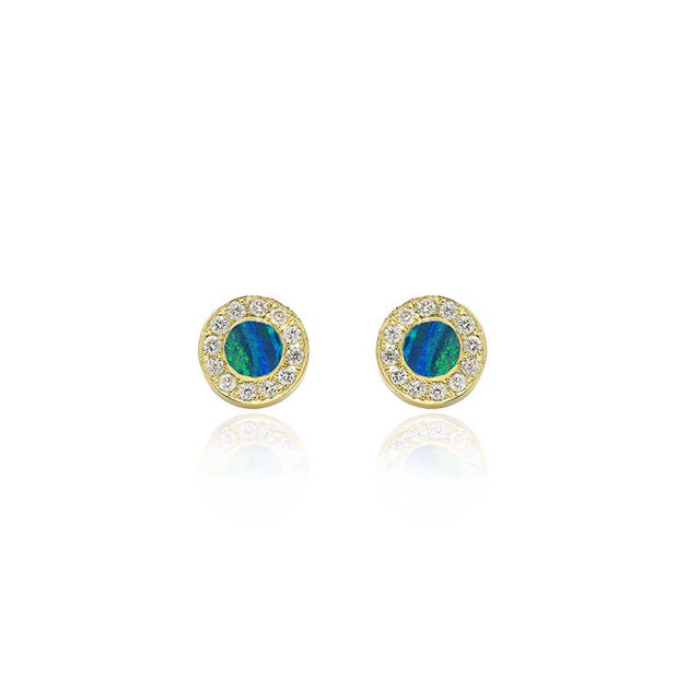 Opal Inlay Circle Studs with Diamonds