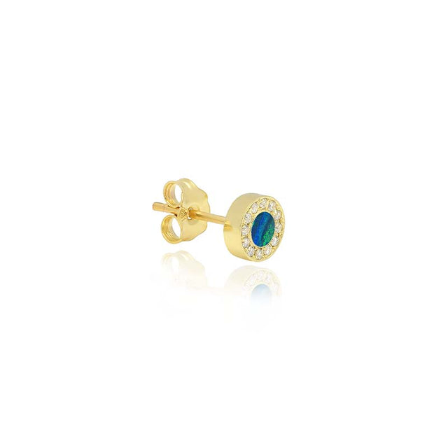 Opal Inlay Circle Studs with Diamonds