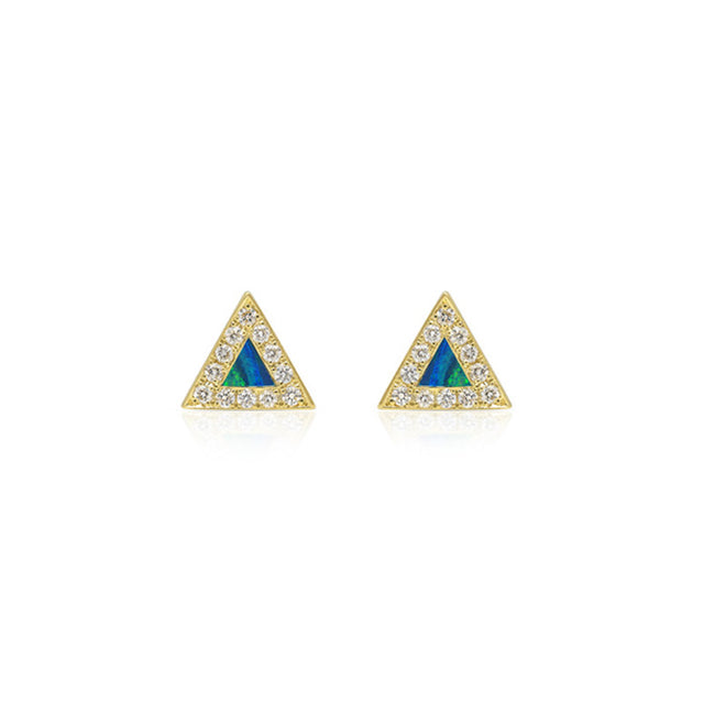 Opal Inlay Triangle Studs with Diamonds