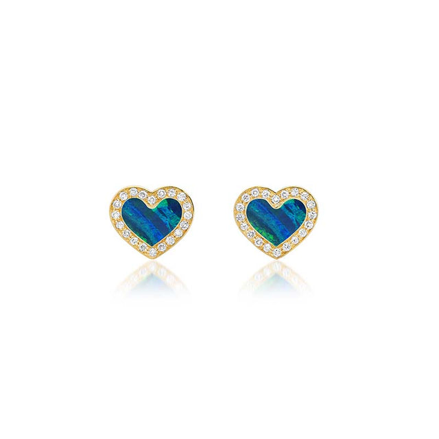 Opal Inlay Heart Studs with Diamonds