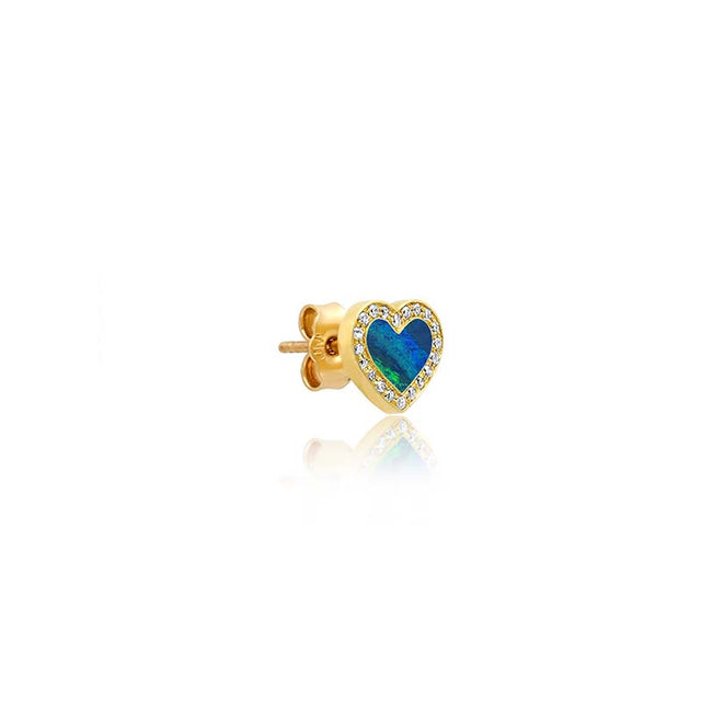 Opal Inlay Heart Studs with Diamonds