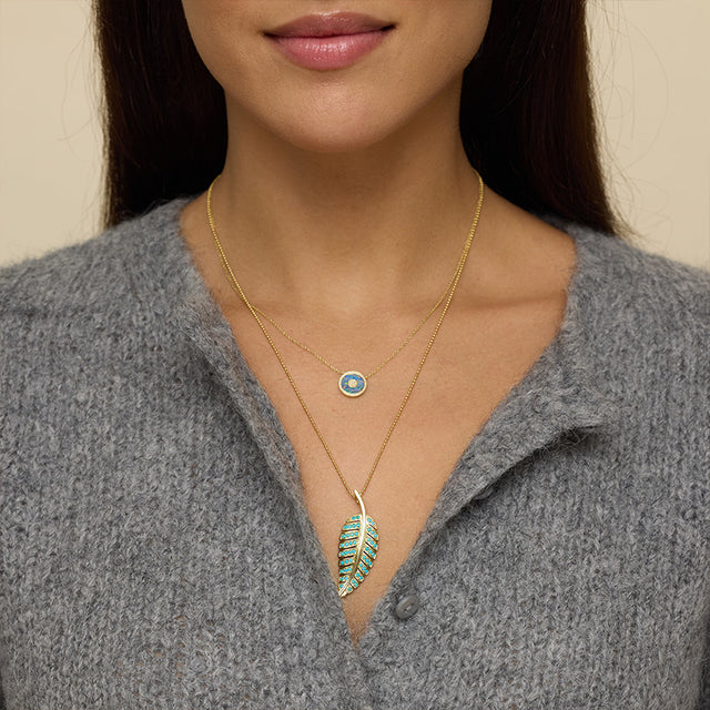 Mini Red Boulder Opal and Diamond Inlay Evil Eye Necklace