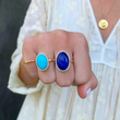 Oval Turquoise Cabochon Ring with Diamonds