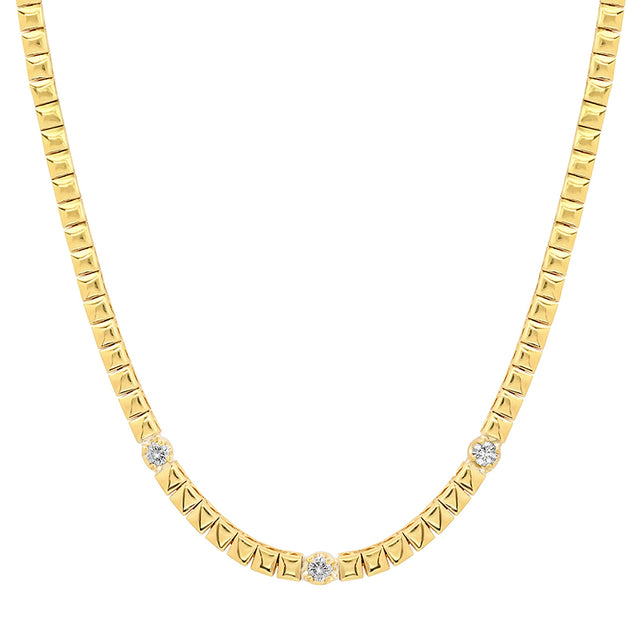 Square Tennis Necklace with 3 Illusion Set Diamond Accents