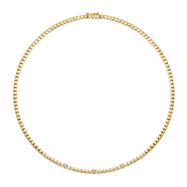 Square Tennis Necklace with 3 Illusion Set Diamond Accents