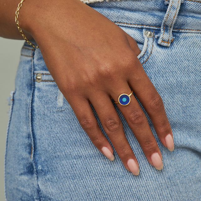 Mini Lapis Inlay Evil Eye Ring