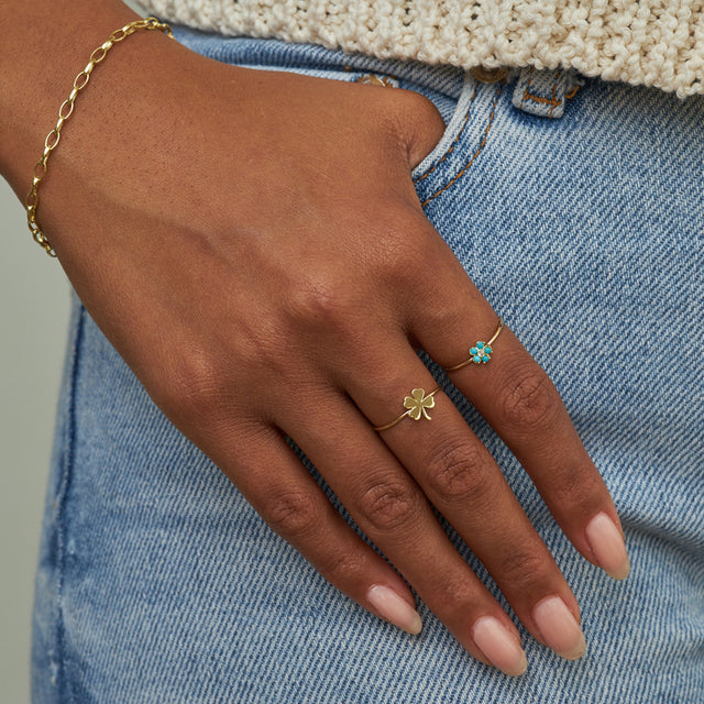 Turquoise Flower Ring with Diamond Center