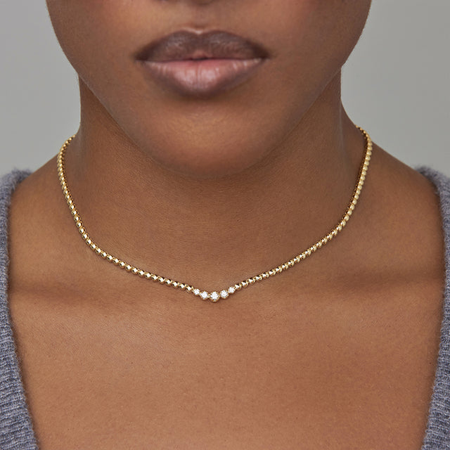 Bezel Tennis Necklace with Graduated Diamond Center