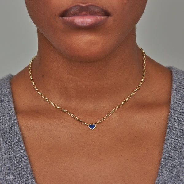Small Edith Link Necklace with Lapis Inlay Heart for Women