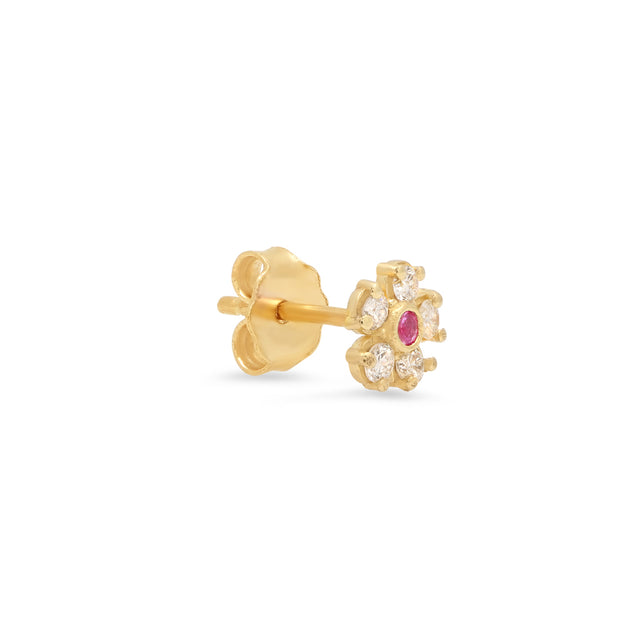 Diamond Flower Studs with Pink Sapphire Center