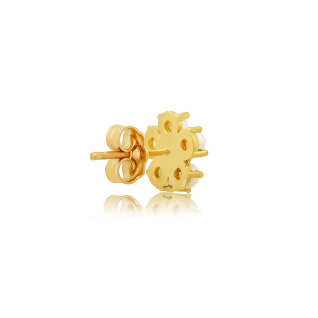 Large Pearl Flower Studs with Diamond Center