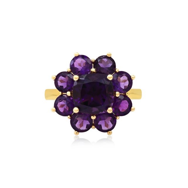 Statement Amethyst Flower Ring with Amethyst Center
