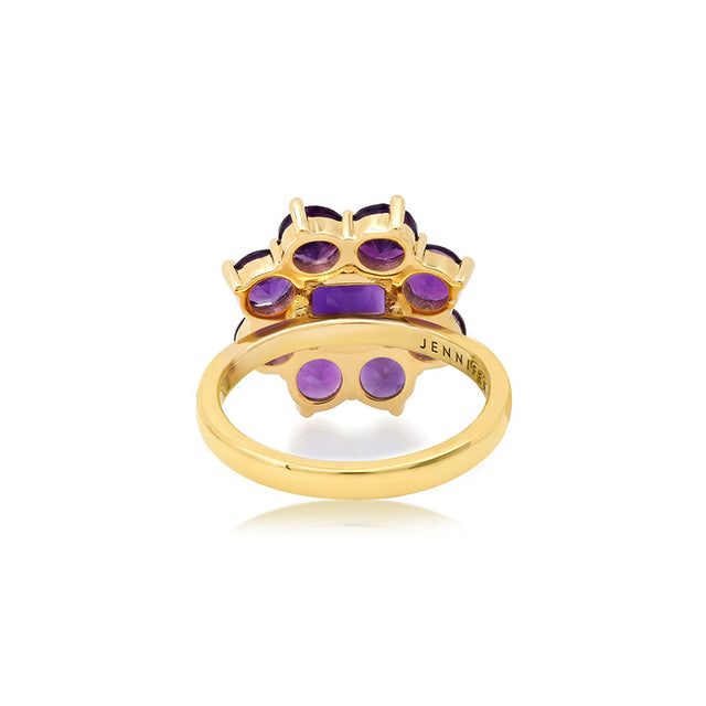 Statement Amethyst Flower Ring with Amethyst Center