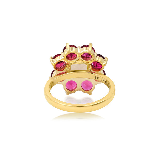 Statement Rubellite Flower Ring with Morganite Center