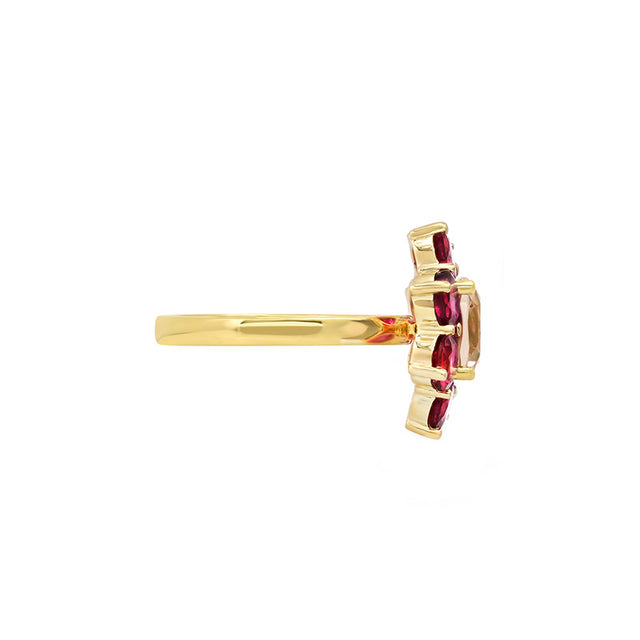 Statement Rubellite Flower Ring with Morganite Center
