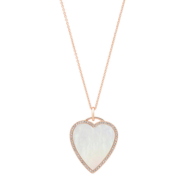 Rose Gold Mother of Pearl Inlay Heart Necklace with Diamonds