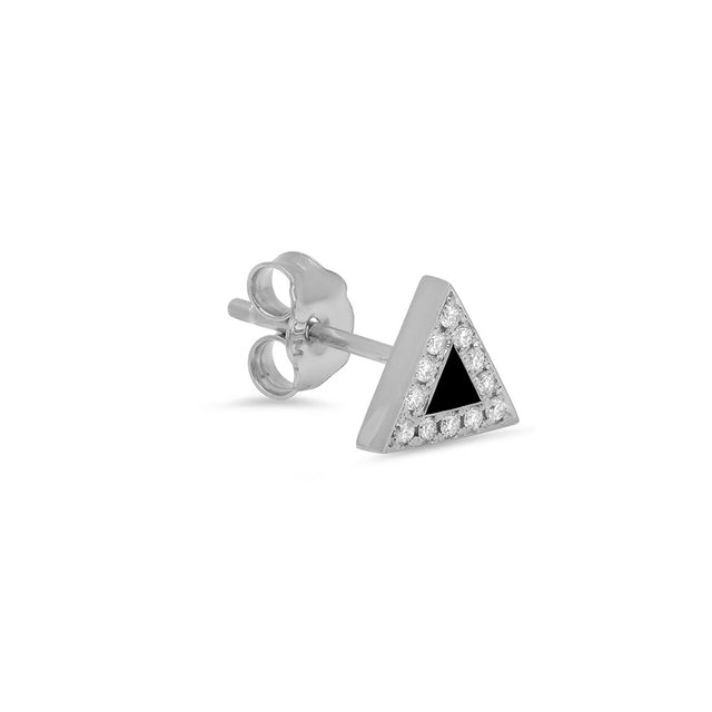 White Gold Onyx Inlay Triangle Studs with Diamonds