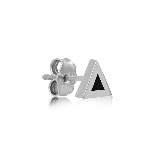 White Gold Onyx Inlay Triangle Studs