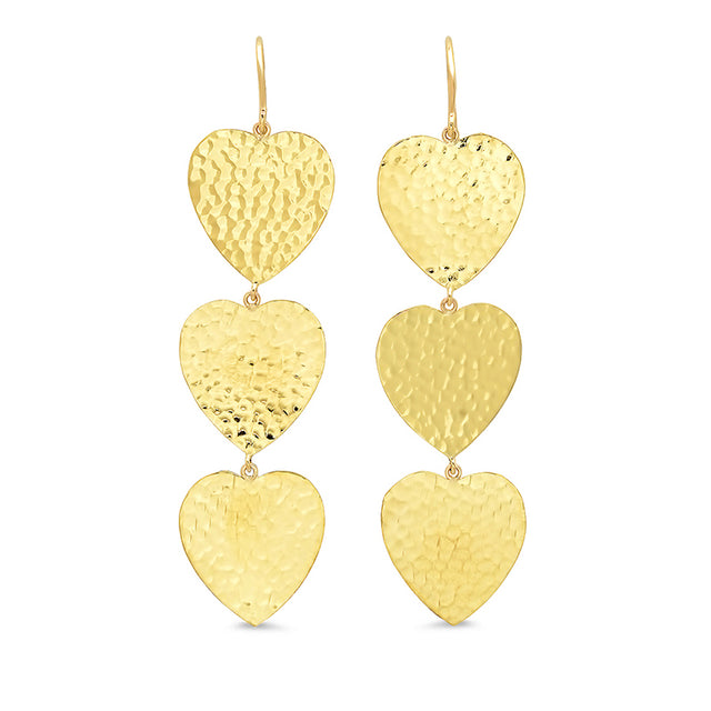 3 Hammered Heart Drop Earrings