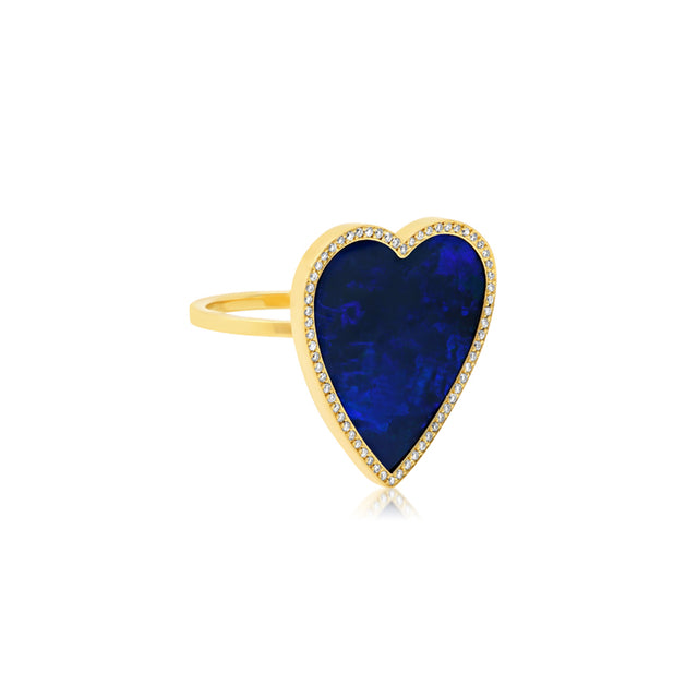 Blue Boulder Opal Inlay Heart Ring with Diamonds