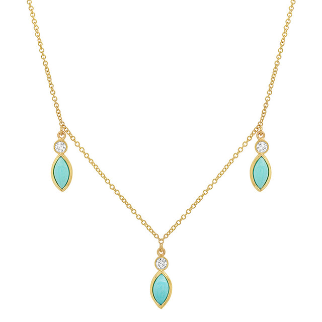 3 Diamond Bezel with Turquoise Marquise Dangle Necklace