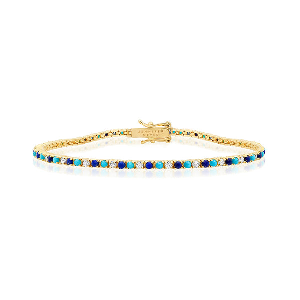 Small 4-Prong Diamond, Turquoise, and Lapis Tennis Bracelet