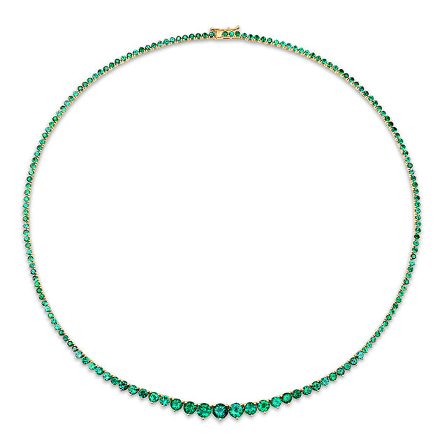 Luxe Graduated 3-Prong Emerald Tennis Necklace