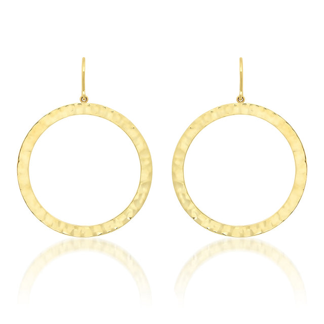 Hammered Large Open Circle Drop Earrings