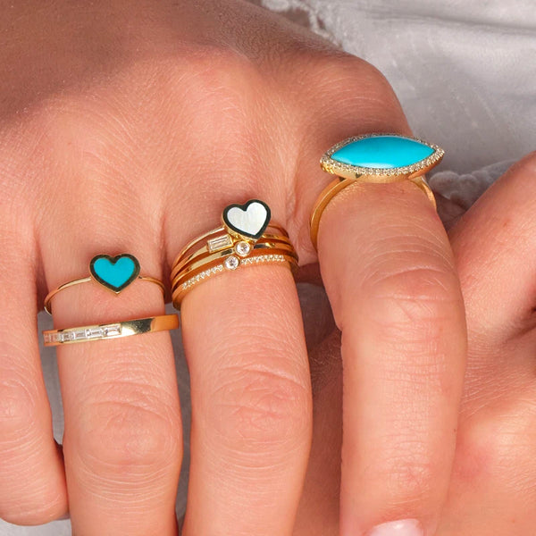 Extra Small Mother of Pearl Inlay Heart Ring for Women | Jennifer