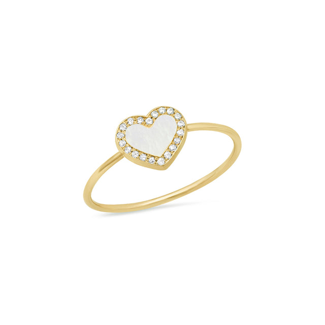 Extra Small Mother of Pearl Inlay Heart Ring with Diamonds