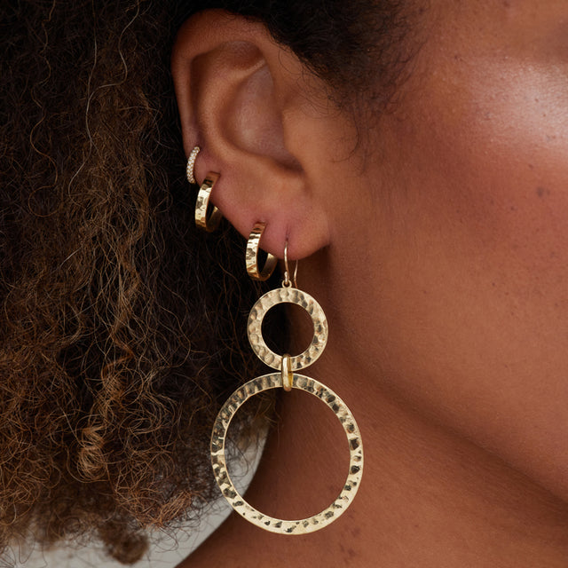 Graduated Hammered Open Circle Drop Earrings