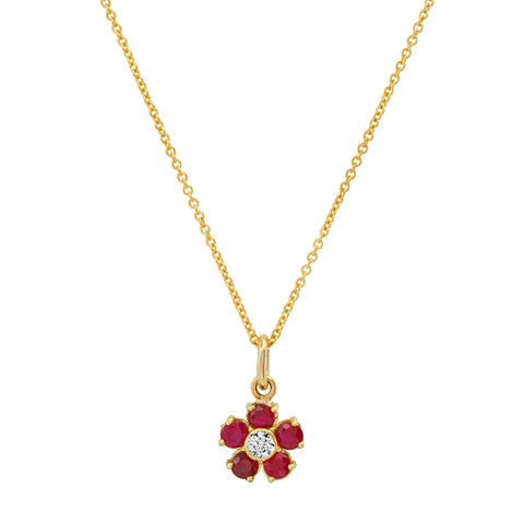 10K hotsell YG Ruby & Diamond Flower Pendant