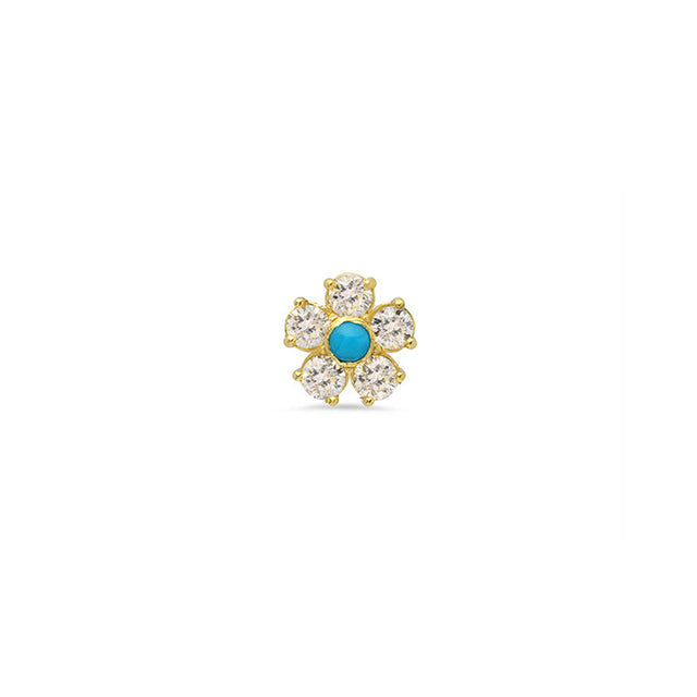 Single Diamond Flower Stud with Turquoise Center