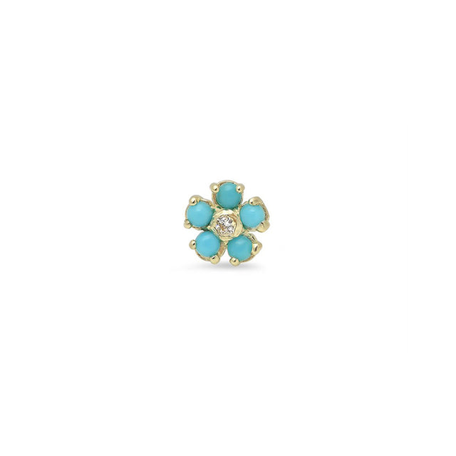 Single Turquoise Flower Stud with Diamond Center
