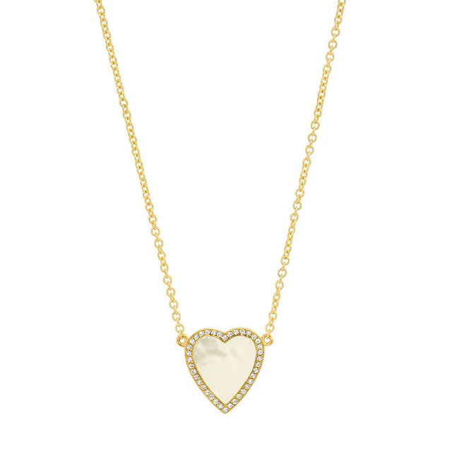Mini Mother of Pearl Inlay Heart Necklace with Diamonds