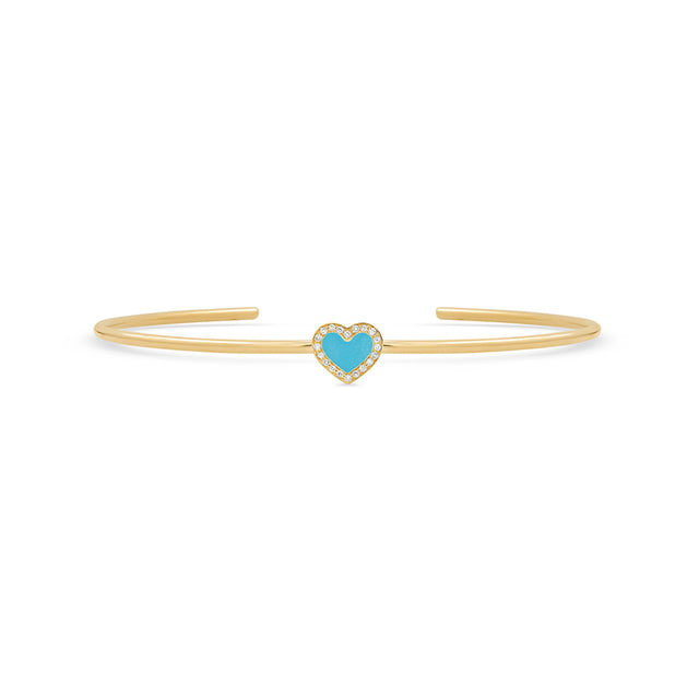 Turquoise Inlay Heart Cuff with Diamonds