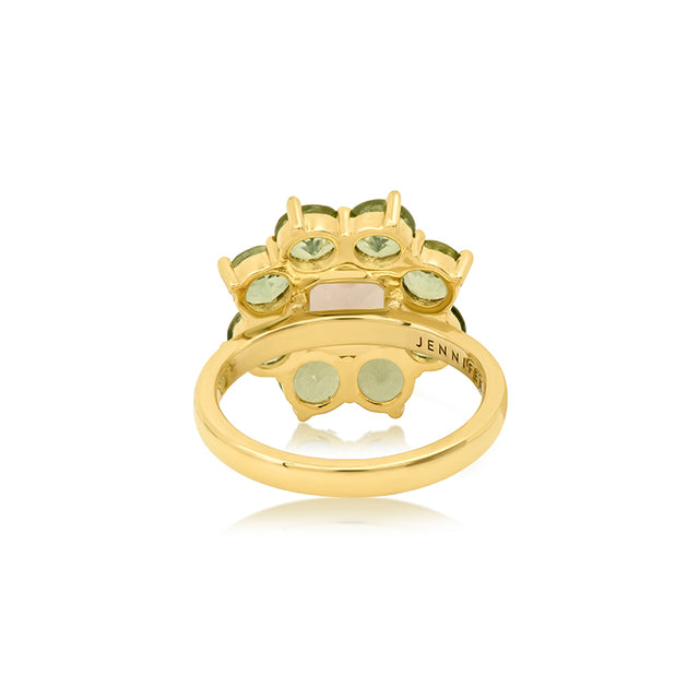 Statement Mint Tourmaline Flower Ring With Morganite Center