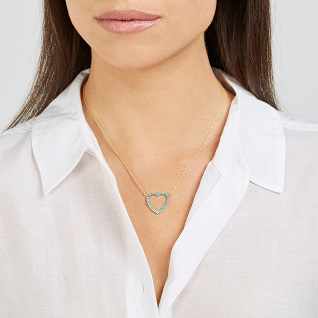 Large Turquoise Open Heart Necklace