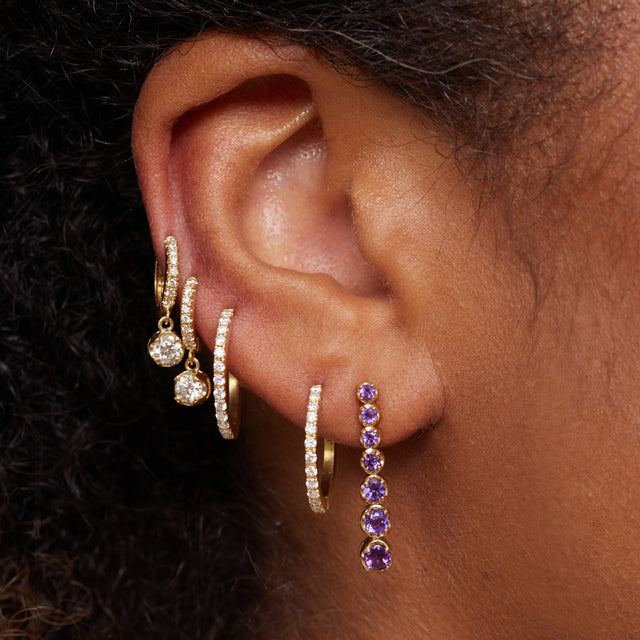 Single Small Diamond Huggie with Small Illusion Set Diamond Drop