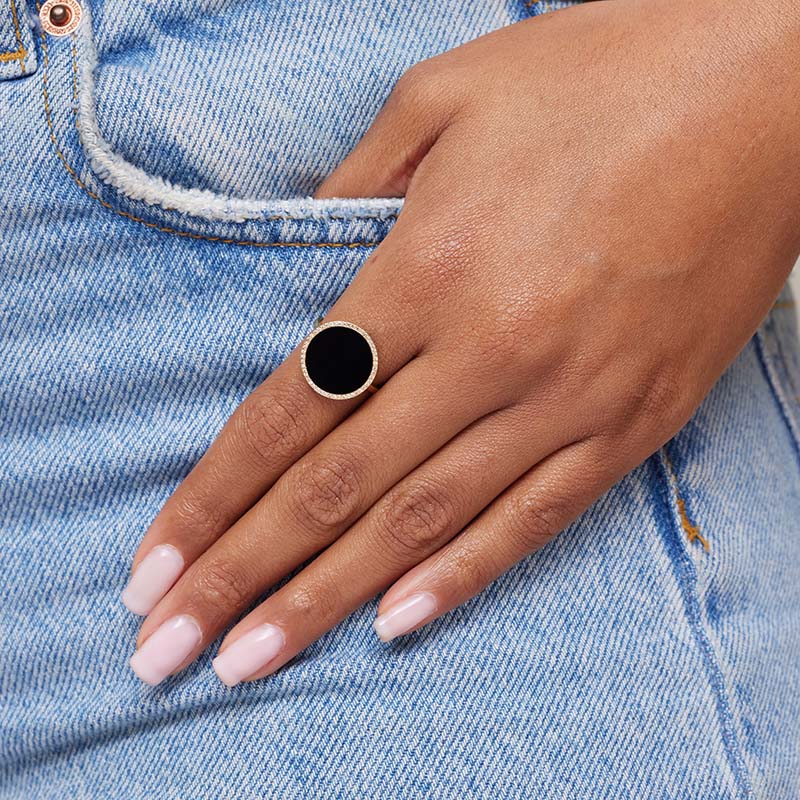 One of a Kind Onyx Inlay Circle Ring