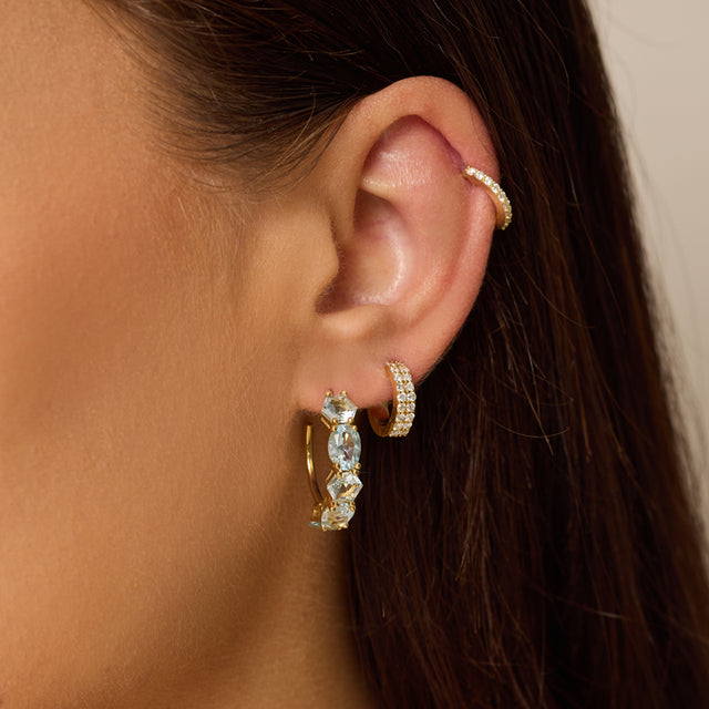 Hexagon and Oval-Cut Aquamarine Hoops