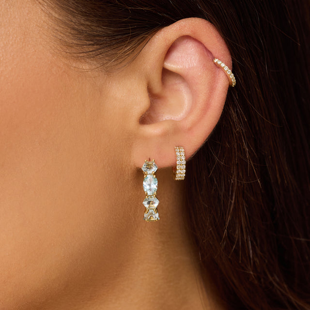 Hexagon and Oval-Cut Aquamarine Hoops