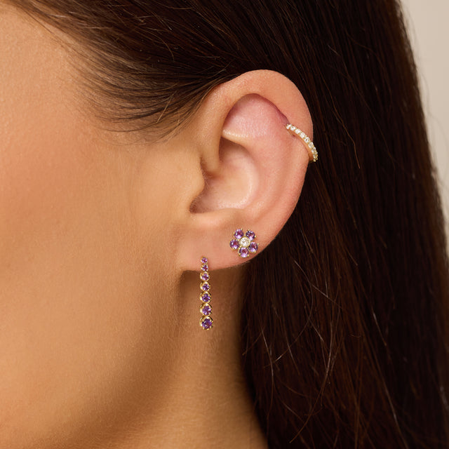 Large Amethyst Flower Studs with Diamond Center