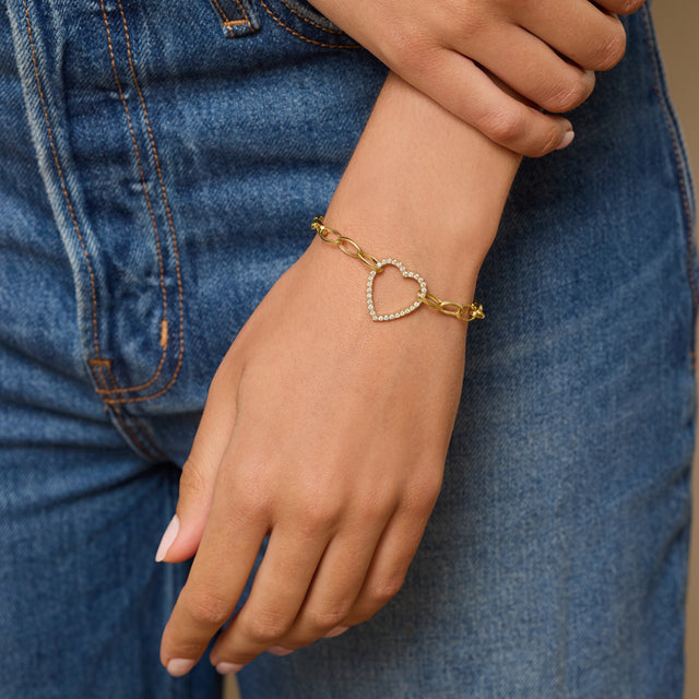 Medium Edith Bracelet with Large Diamond Open Heart Accent